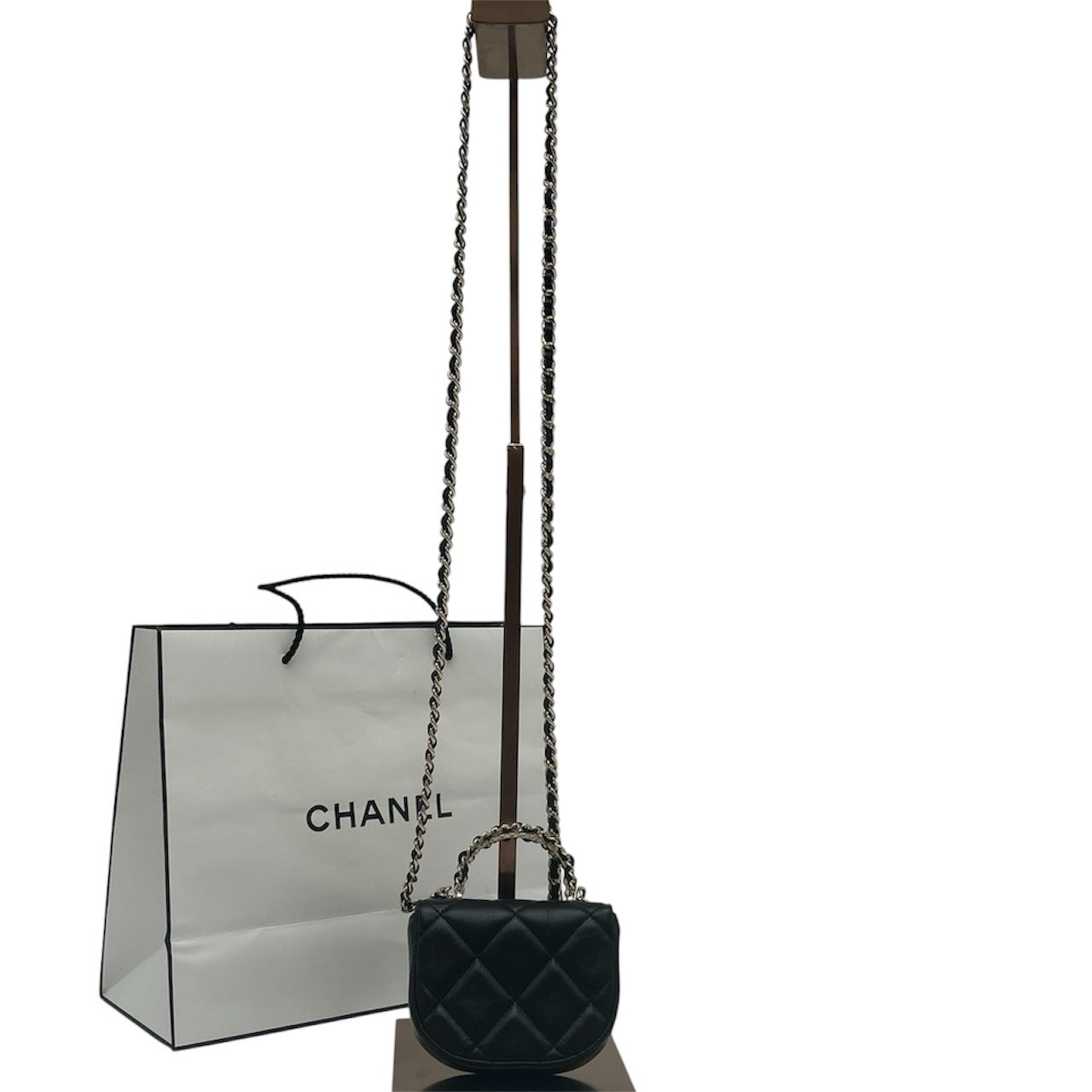 CHANEL Mini Mini Matelasse Quilted Lambskin Top Handle Micro CC Pearl Black image 8