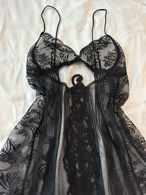 La Perla Black Lace Sheer Chemise Nightdress - Women Intimates