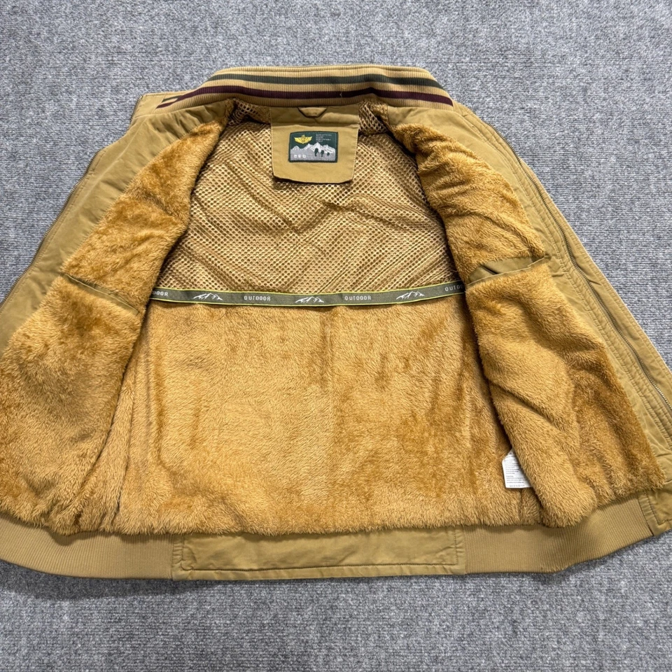 VTG Vest Men's Large Full Zip Multi-Pocket Outdoor Fur Lined Cotton Blend Beige - Image 2 of 4