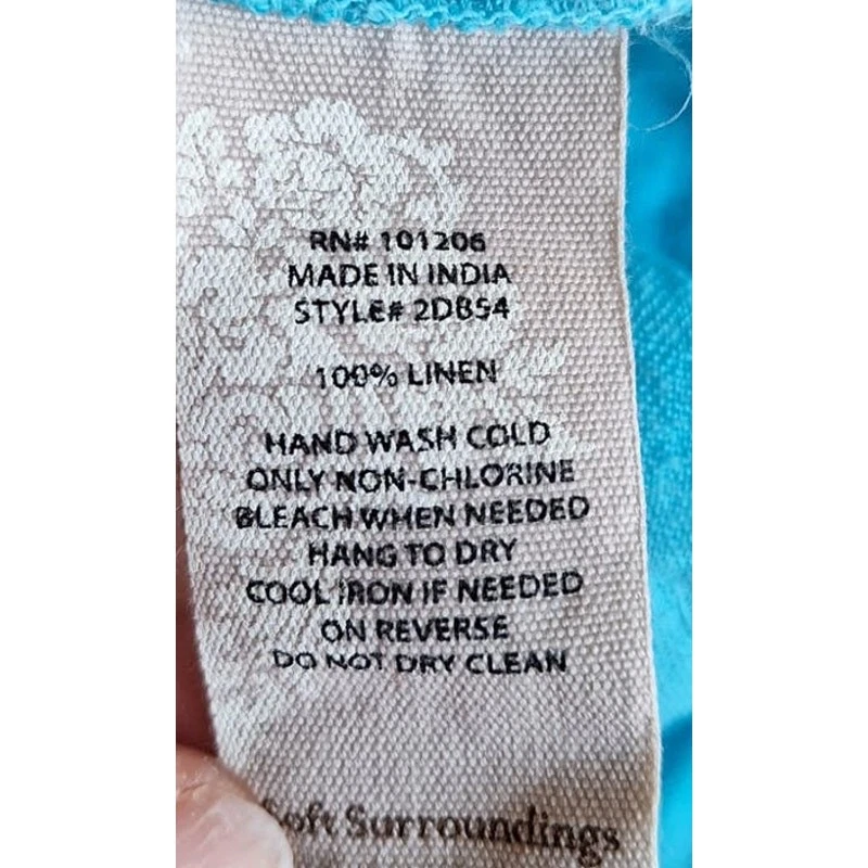 Top Soft Surroundings Mujer Grande Azul Claro 100% Lino Botón Bolsillo Frontal Foto 4 de 4