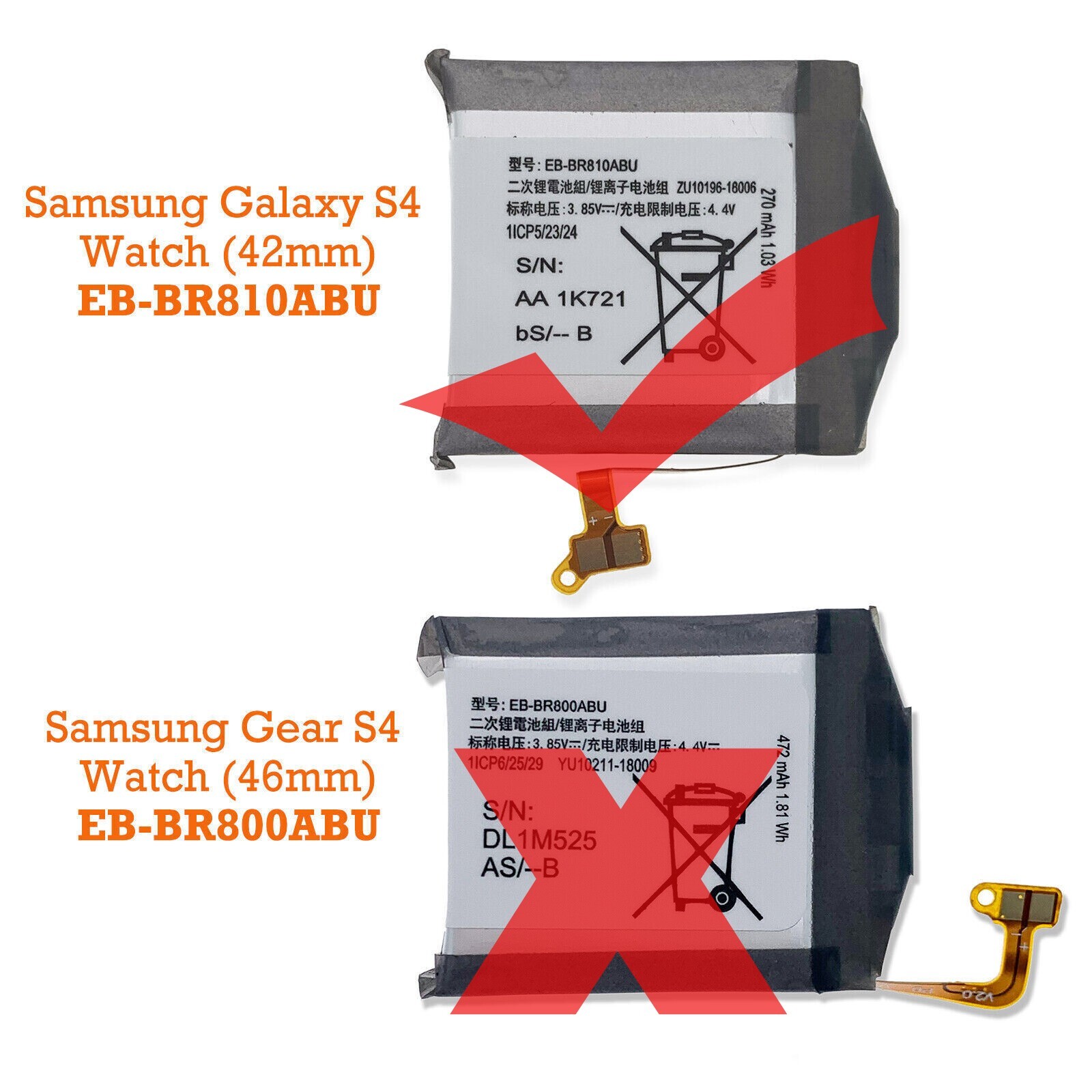 Battery for Samsung Galaxy S4 Watch 42mm SM-R810 SM-R815 SmartWatch