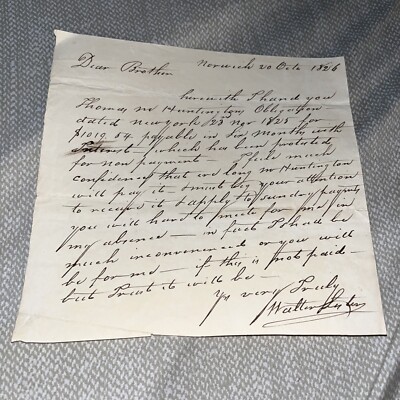 1826 Pre Civil War Era Captain Walter Lester Norwich CT Letter to Brother