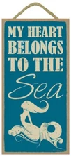 MY HEART BELONGS TO THE SEA MERMAID Ocean Beach Pool Bath SIGN 10"x5" Plaque 428