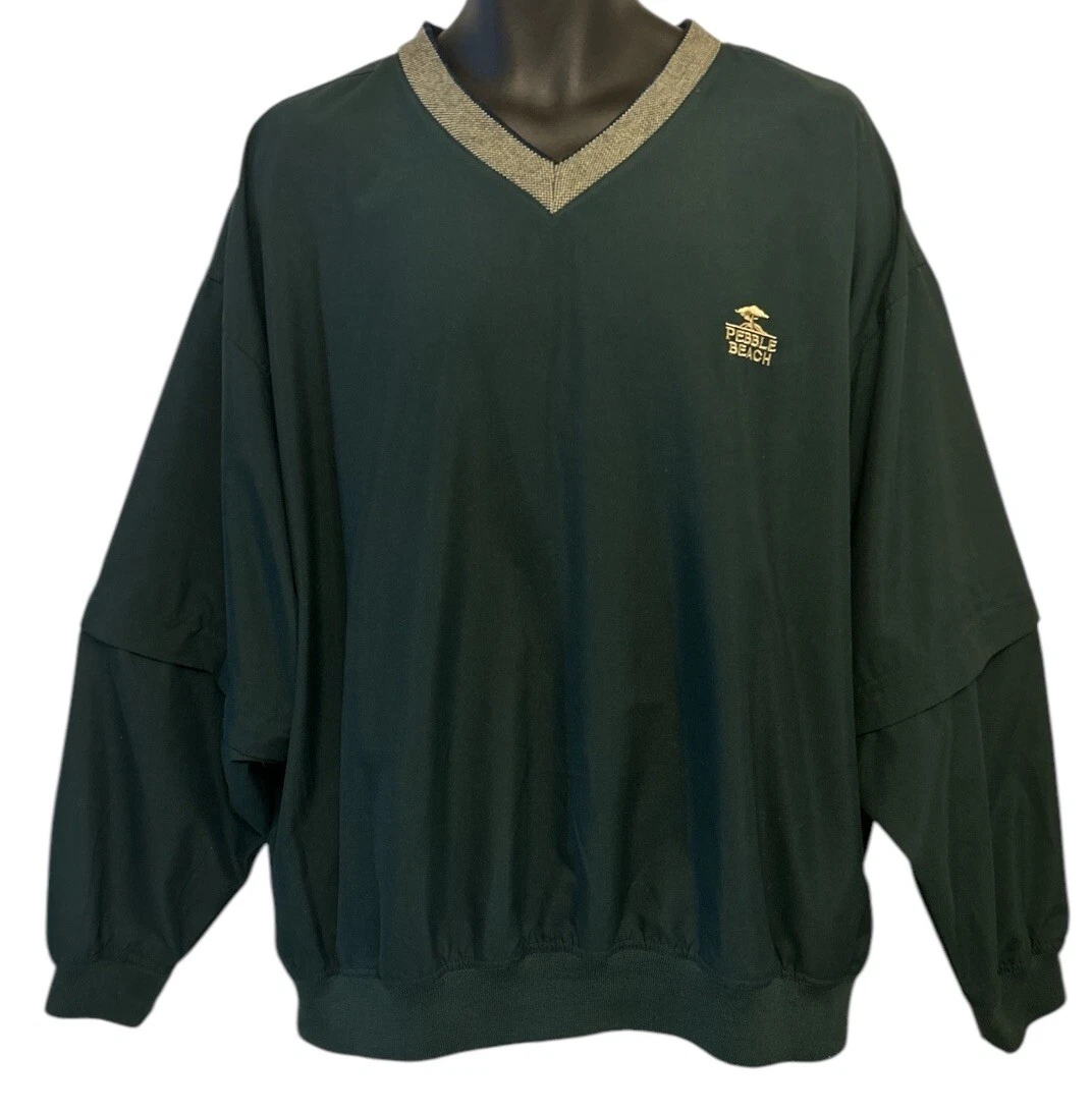 Mens Pebble Beach Jacket Golf V-Neck Windbreaker Pullover XL Green Zip Sleeve