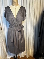 Loft Womens Grey Jersey S Sleeve Faux Wrap Knee L Dress Sz M Pre-owned