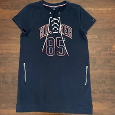 Tommy Hilfiger Women’s Navy Lace Up Sheath Sweatshirt Dress Size Large 85 Logo