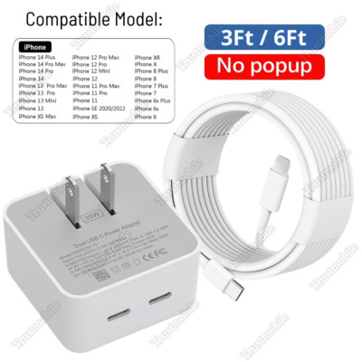 35W Dual Type-C Adapter Block For iPhone 14 13 12 11 Pro XR 8 Fast Charger Cable