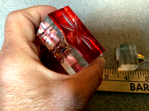2 Vintage Crystal Glass Small Perfume Potion Bottles with Glass Stoppers - Picture 6 of 14