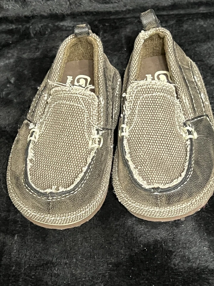 Place Toddler Boys size 4 brown Canvas Flat Cushion Insole Loafers Cute - Image 4 of 4