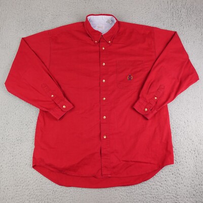Vintage Bugle Boy Shirt Mens XL Red Long Sleeve Button Up Crest 100% Cotton*