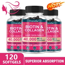 Biotin & Collagen Capsules 40,000mcg Natural Skin Hair Nails Supplement