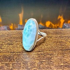Larimar Sterling Silver Southwestern Vintage Split Shank Size 8.5 Statement Ring