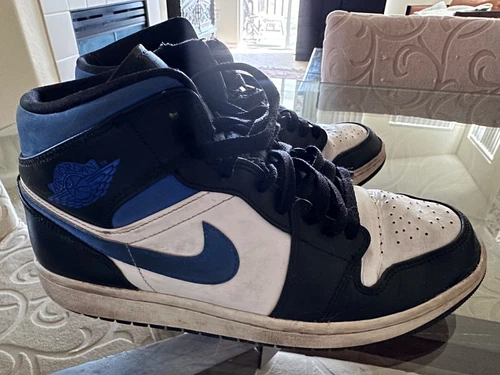 Nike Jordan 1 Mid White Black Racer Blue Men's Size 9.5 Sneakers 554724-140