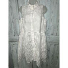 TUCKERNUCK WHITE SLEEVELESS BURNOUT LACE ROYAL SHIRT MINI DRESS POCKETS LINED M
