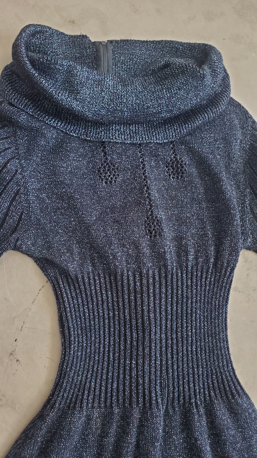 Vintage 70s Disco Wenjilli 5/6 Black Blue Metallic Knit Maxi Dress Cowl Gown S