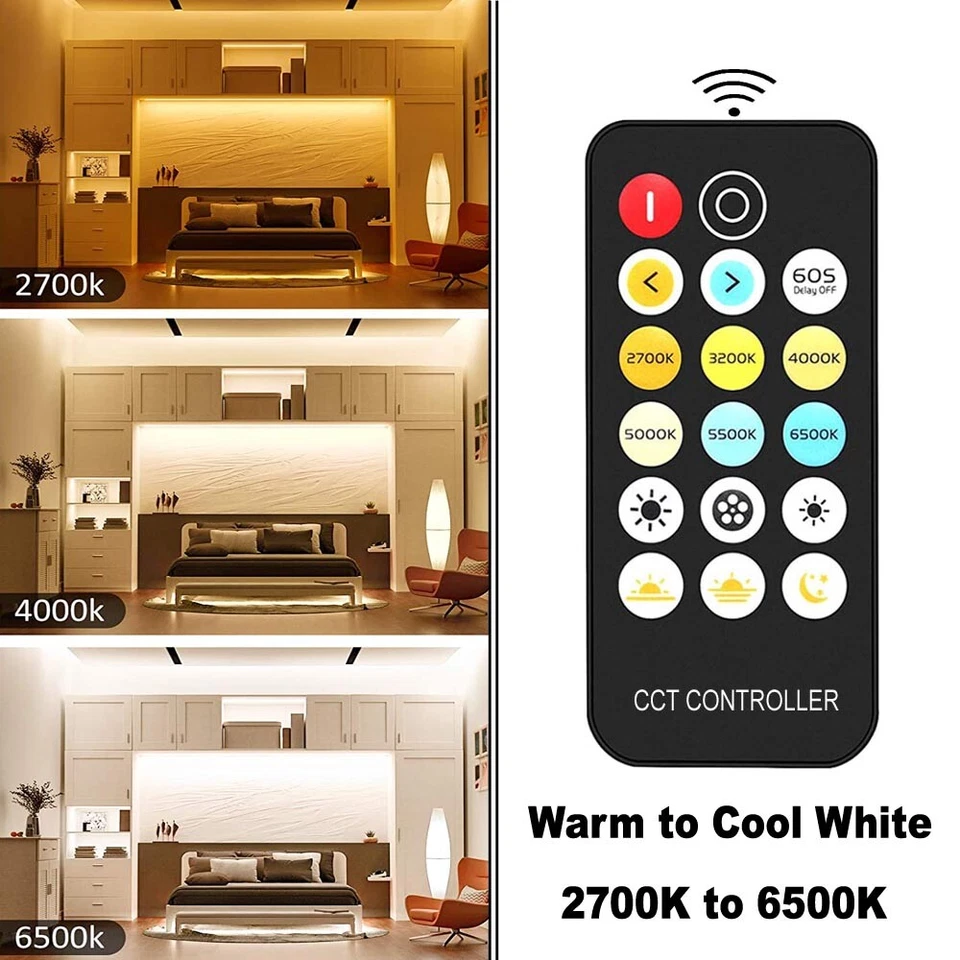COB Led Strip CCT 2700K To 6500K Tape Lights With RF Remote Dimmable Plug Kit - image 4 of 4