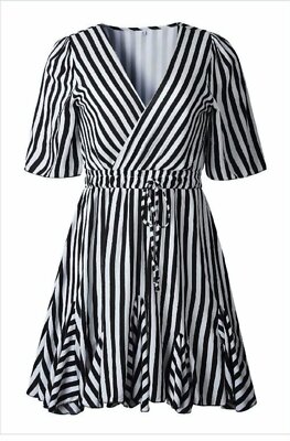 black and white striped mini dress Striped Satin Mini Dress-Cream/Black L