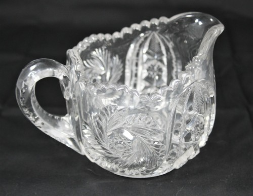 Antique American Brilliant Cut Glass Saw Toothed Rim Deep Cut swirls Creamer - Picture 2 of 3