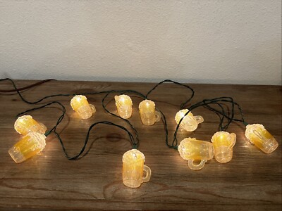BEER MUG 10-LIGHT SET Incandescent Man Cave Camper FOOTBALL PARTY Working