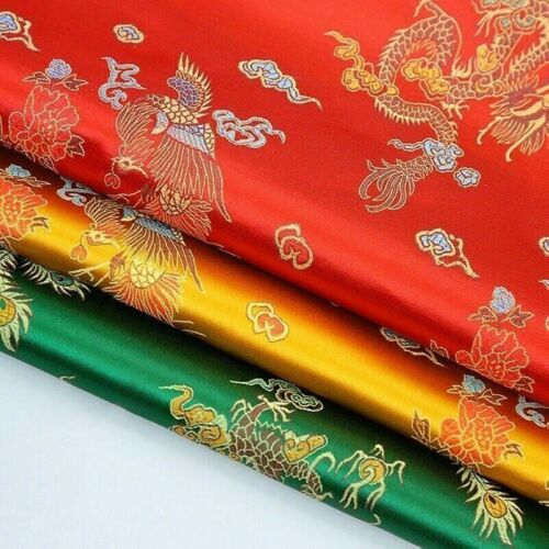 Chinese Satin Silk Dragon Phoenix Fabric Cloth Cheongsam Costume Upholstery DIY - Picture 1 of 15