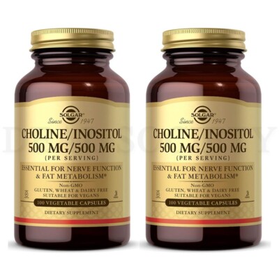 Solgar Choline Inositol 500 mg 500 mg 100 Vegetable Capsules Each Lot of 2