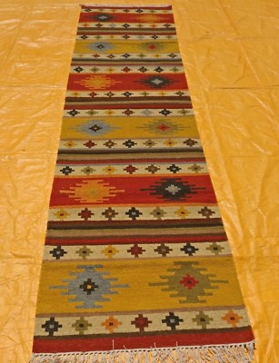 Navajo Anatolian Turkish Antalya Kilim Runner Area Rug Runner Carpet Wool 2x10