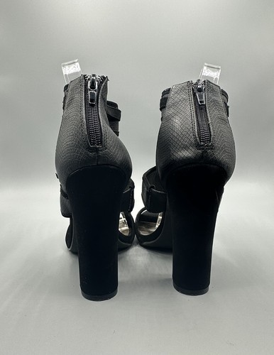 Qupid Strappy AnkleBack Zip Women US Size 8 Black Block Heel - Picture 4 of 5
