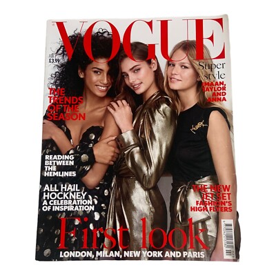 VOGUE magazine. Feb 2017. Imaan, Taylor Hill & Anna Ewers. Jet set. Hockney.