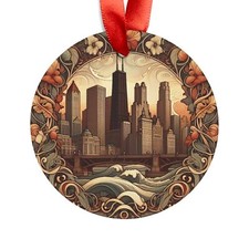 CHICAGO ILLINOIS Skyline, IL Travel, Personalized Round Acrylic Ornament Gift