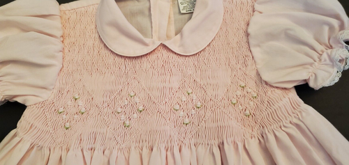 VTG Girls 18 Months Pink Smocked Tiny Roses Dress Garden of Angels Hand Made - Picture 3 of 10