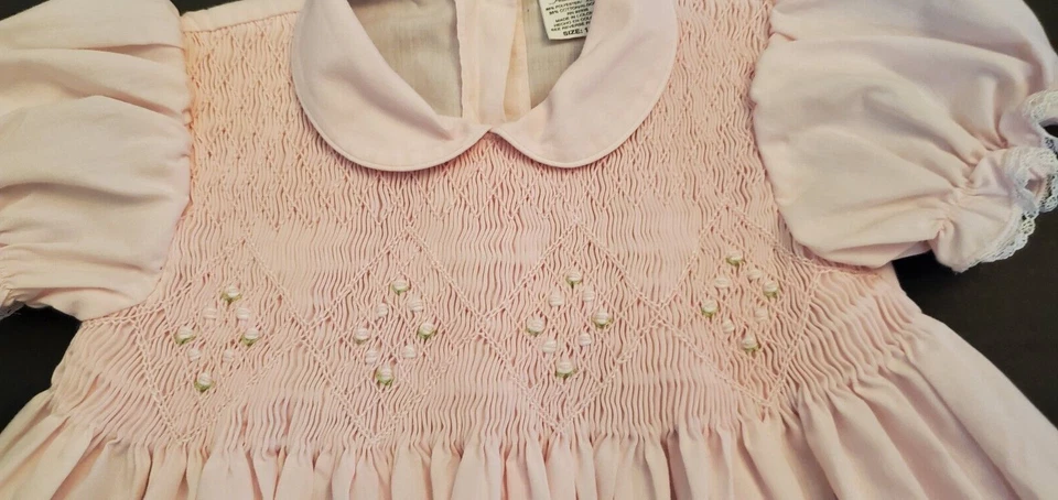 VTG Girls 18 Months Pink Smocked Tiny Roses Dress Garden of Angels Hand Made - Image 3 of 4