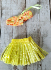 Barbie Yellow Orange Hawaiian Hawaii Hula Skirt Bikini Top Doll Size