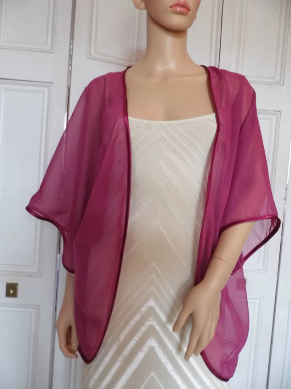 MAGENTA Chiffon Kimono Wrap Wedding Evening Shrug Bolero Jacket Sizes 8 24
