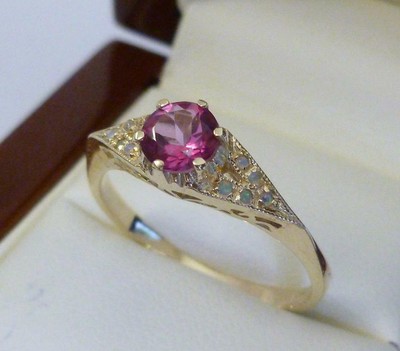9ct Solid Gold Vintage Insp Pink Tourmaline & Diamond Ring R86 Custom