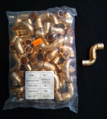 1/2 in. Copper Street 90 FTG x C Sweat Solder Pressure Plumbing (50 PACK) New