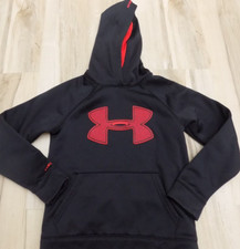 Under Armour Boys Black Red Storm Hoodie Fleece Pocket SweatShirt Small