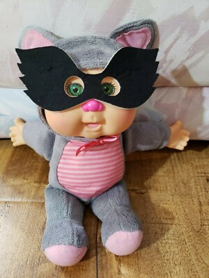 CPK CABBAGE PATCH KIDS Cat Suit Doll Plush Pink & Gray Black Eye Mask