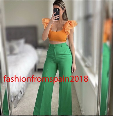 ZARA NEW WOMAN FLOWING PALAZZO TROUSERS WIDE-LEG PANT GREEN XS-XXL 2918/267  | eBay