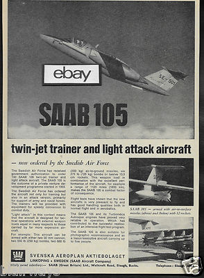Saab 105 Zwilling Jet Trainer & Licht Attacke Flugzeug 1965 Svenka Aeroplan