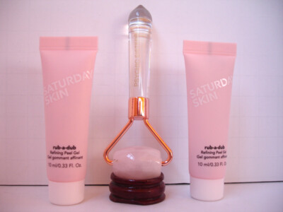Psychic Sisters Rose Quartz Roller & Saturday Skin rub-a-dub Peeling Gel LOT  3