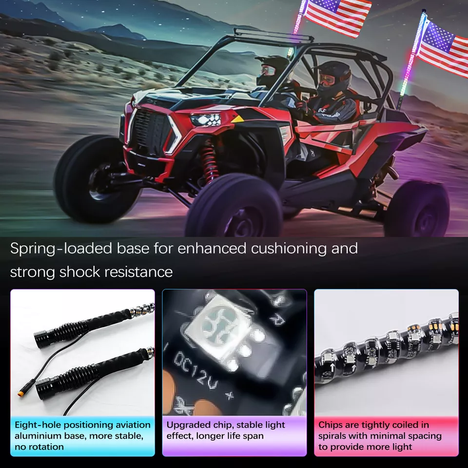 Luces de látigo LED 2 piezas de 2 pies con base de resorte y control remoto para camión Can-Am SXS Foto 3 de 4
