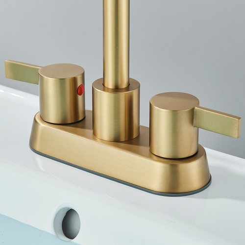 Brushed Gold Bathroom Sink Faucet 3Hole 4in Centerset Vanity Mixer with Drain - Picture 8 of 16
