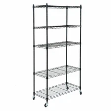  5-Shelf Heavy Duty Storage Wire Shelving Unit Rack w/ Wheels for Kitchen Garage