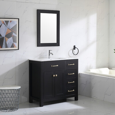 Undermount Ceramic Shaker 36'' Single Bathroom Vanity Set & Mirror Free Standing