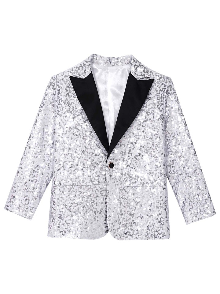 Jhaoyu Kids Boys Shiny Sequins Long Sleeve Suit Jacket Wedding Party Pageant Formal Tuxedo Coat With Hat Black 5-6 Years