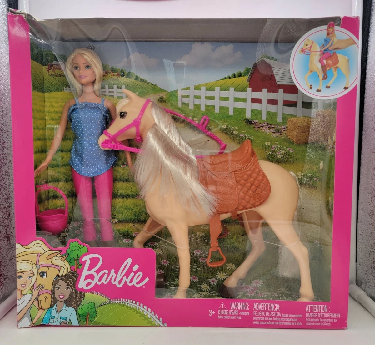 BARBIE Doll Horse Playset Blonde Doll with Riding Accessories FXH13 NEW