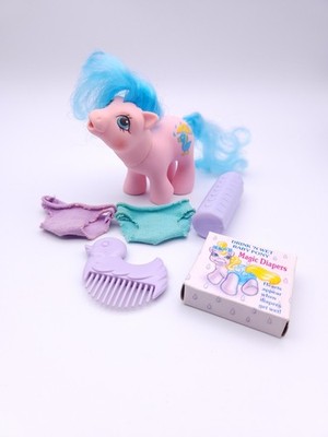 VTG 1990 G1 My Little Pony Drink n Wet Baby Rainfeather w/ Working Diapers Comb