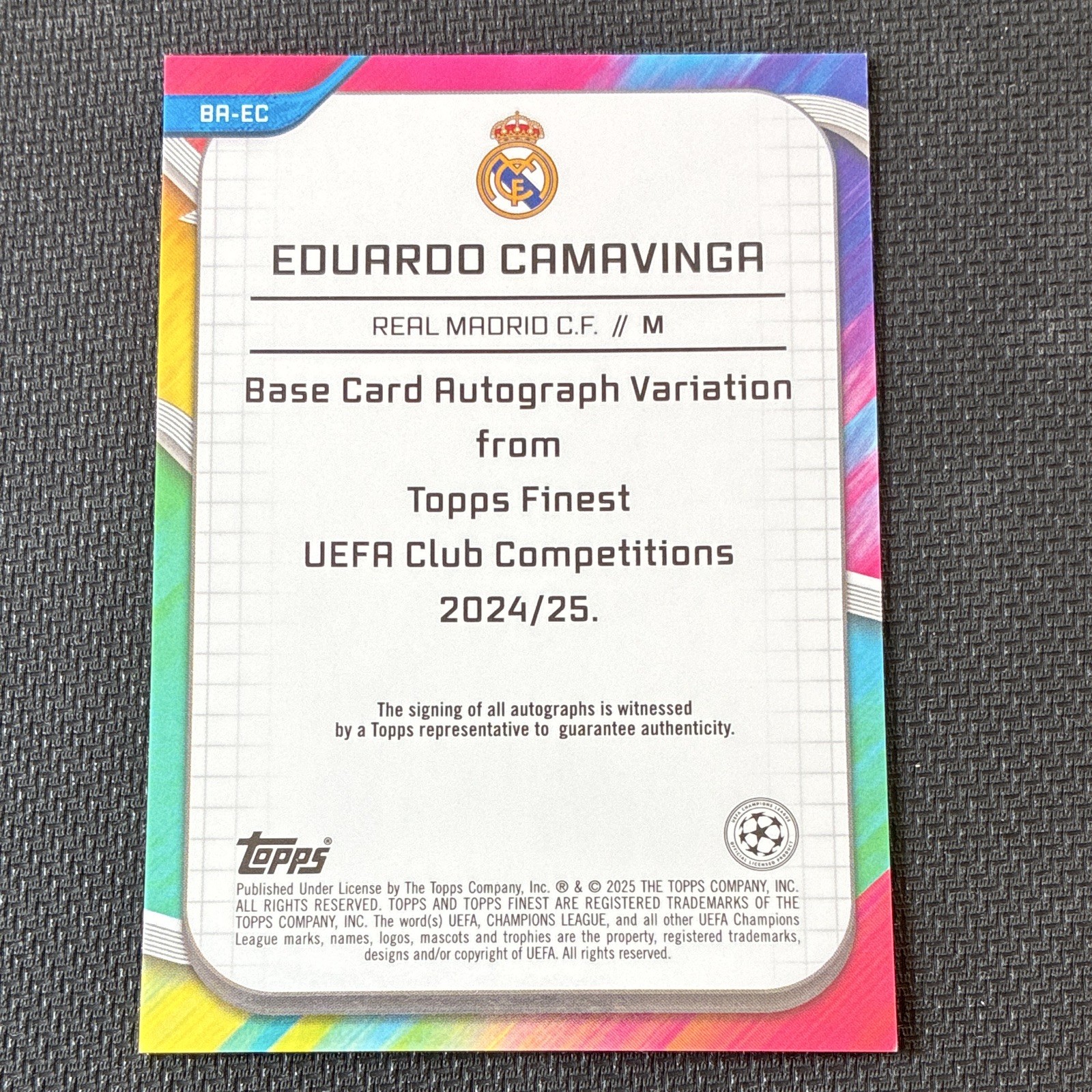 Topps 2024-25 Finest UEFA Club Competitions Eduardo Camavinga #BA-EC Auto view 2