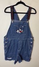 Vtg Disney Store Mickey Minnie Overall Shorts Women  s Medium Denim Embroidery