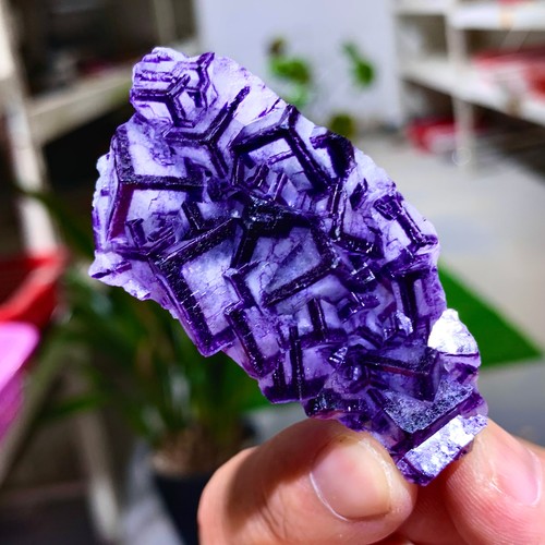 52G Natural purple green cubic fluorite mineral crystal sample/China - Picture 4 of 22